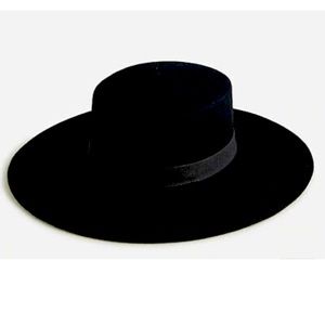 J Crew Contoured-Crown Wool Boater Hat, NWT, Black